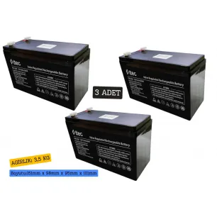 ttec 12V 12Ah BASE Bakımsız Kuru Akü 3 Adet